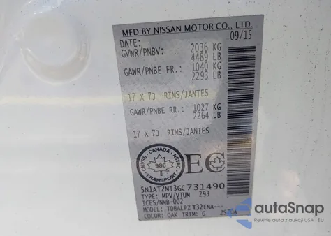 2016 Nissan Rogue S/Sl/Sv z USA, uszkodzony, nr VIN 5N1AT2MT3GC731490